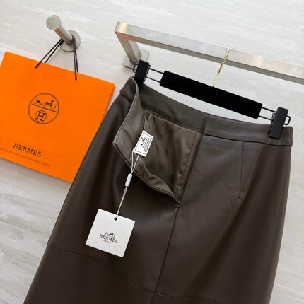 HERMES 26S LEATHER MIDI SKIRT 834