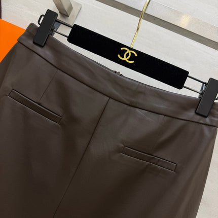 HERMES 26S LEATHER MIDI SKIRT 834