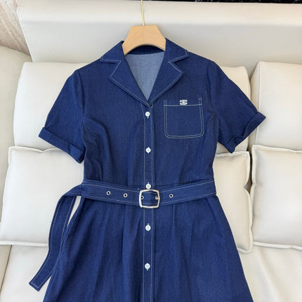 CELINE 26S LONG SHORT SLEEVE DENIM DRESS 367