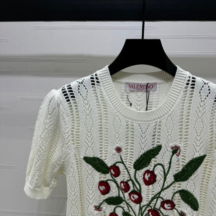 VALENTINO CREW NECK SHORT-SLEEVE KNIT TOP 274956