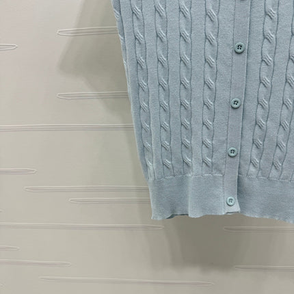 MIUMIU U-NECK KNITTED SHORT-SLEEVE TOP LIGHT BLUE 274948