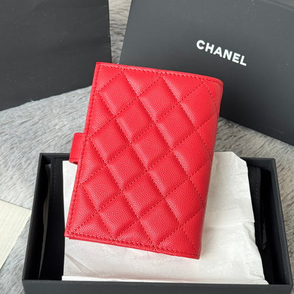 CHANEL 25S MULTI PURPOSE PASSPORT WALLET 15 IN VIVID RED CALFSKIN GOLD HARDWARE