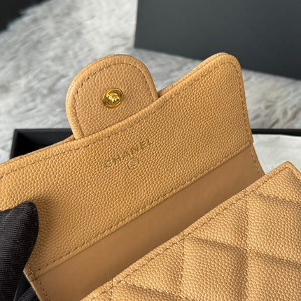 CHANEL 25S CF SMALL TRI FOLD WALLET 11 IN GOLDEN CARAMEL CAVIAR GOLD HARDWARE