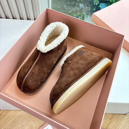 MIUMIU 26S ANKLE BOOTS IN BROWN SUEDE AND SHEARLING