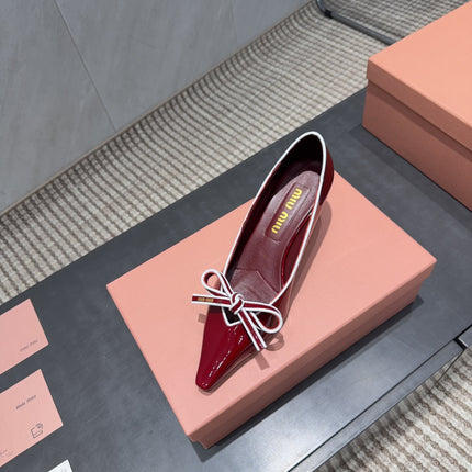 MIUMIU 26S POINTED TOE PUMPS 55MM IN DARK RED CALFSKIN WITH BOW