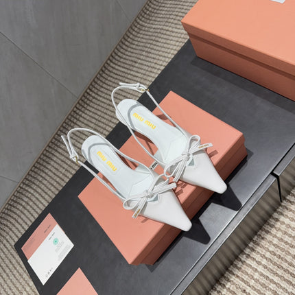 MIUMIU 26S SLINGBACK 55MM IN WHITE CALFSKIN WITH BOW
