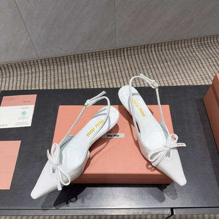 MIUMIU 26S SLINGBACK 55MM IN WHITE CALFSKIN WITH BOW