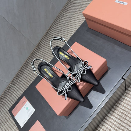 MIUMIU 26S SLINGBACK 55MM IN BLACK AND WHITE CALFSKIN WITH BOW