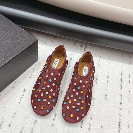 ALAIA 26S EMBELLISHED FLATS IN BROWN SUEDE