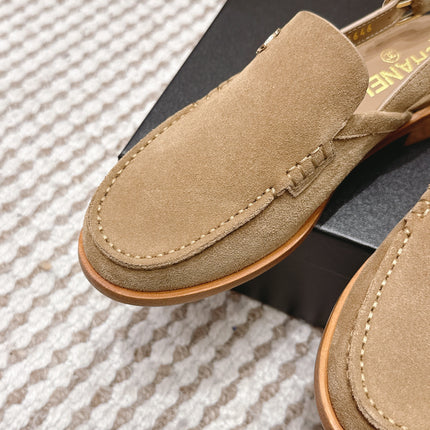 CHANEL 26S SLINGBACK LOAFERS IN LIGHT BROWN SUEDE