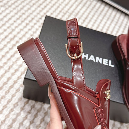 CHANEL 26S SLINGBACK LOAFERS IN DARK RED GLOSSY CALFSKIN