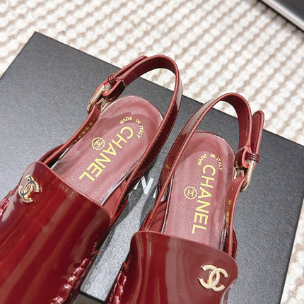 CHANEL 26S SLINGBACK LOAFERS IN DARK RED GLOSSY CALFSKIN