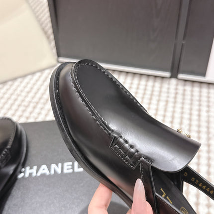 CHANEL 26S SLINGBACK LOAFERS IN BLACK CALFSKIN