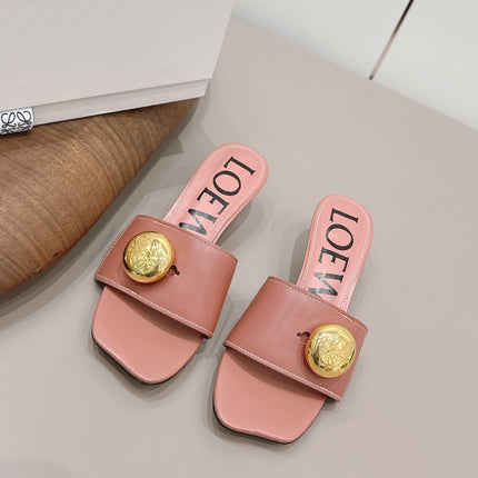 LOEWE 26S SQUARE TOE SANDALS 45MM IN PINK CALFSKIN GOLD HARDWARE