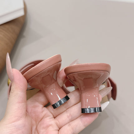 LOEWE 26S SQUARE TOE SANDALS 45MM IN PINK CALFSKIN GOLD HARDWARE