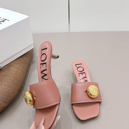 LOEWE 26S SQUARE TOE SANDALS 45MM IN PINK CALFSKIN GOLD HARDWARE