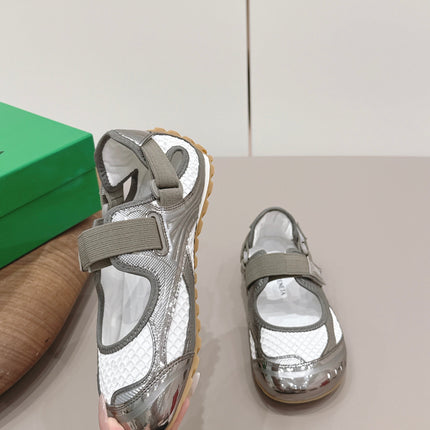 BOTTEGA VENETA 26S ORBIT FLASH MARY JANE IN GREY AND WHITE BREATHABLE MESH