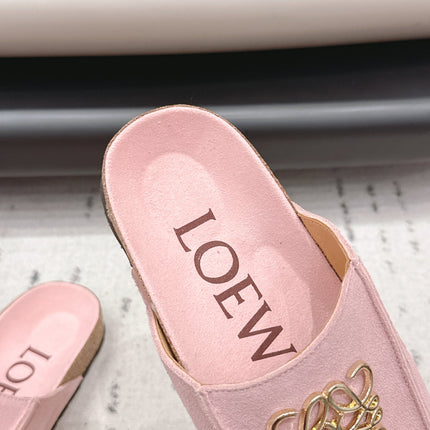 LOEWE 26S FLAT SANDALS IN PINK LOGO GOLD HARDWARE