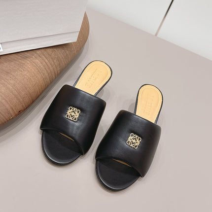 LOEWE 26S MULE HEELS 45MM IN BLACK LAMBSKIN GOLD HARDWARE