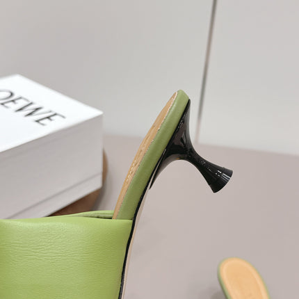 LOEWE 26S MULE HEELS 45MM IN OLIVE GREEN LAMBSKIN GOLD HARDWARE