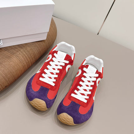 LOEWE 26S BALLET RUNNER 2.0 IN RED AND DARK PURPLE SUEDE AND MESH