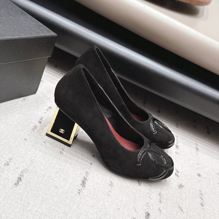 CHANEL 26S HIGH HEEL PUMPS 80 MM IN BLACK SUEDE