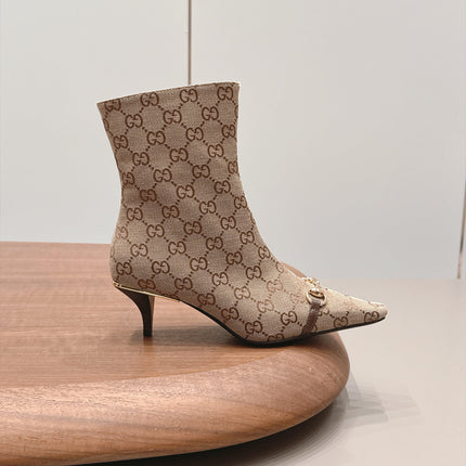 GUCCI 26S ANKLE BOOTS 65 MM IN BEIGE GG CANVAS