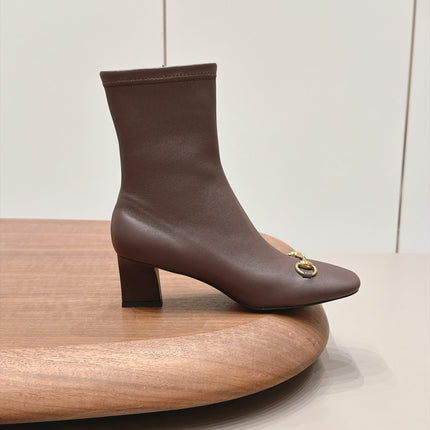 GUCCI 26S ANKLE BOOTS 55 MM IN DARK BROWN LAMBSKIN