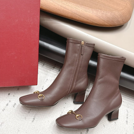 GUCCI 26S ANKLE BOOTS 55 MM IN DARK BROWN LAMBSKIN