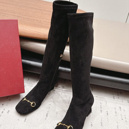 GUCCI 26S TALL BOOTS 55 MM IN BLACK SUEDE