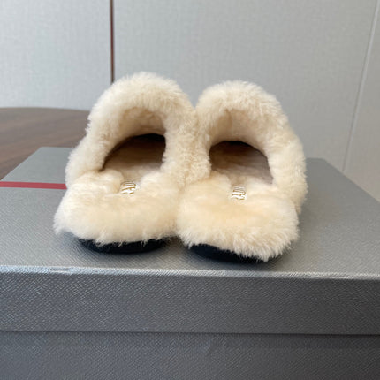 PRADA 25S CLOGS IN BROWN SUEDE FUR-LINED