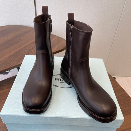 PRADA 25S COWBOY BOOTS IN DARK BROWN CALFSKIN