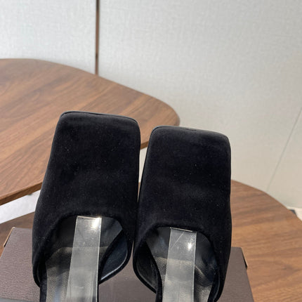 ALAIA 26S SQUARE-TOE HIGH HEELS 95 MM IN BLACK SUEDE