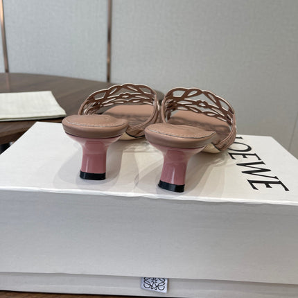 LOEWE 26S HIGH HEEL SANDALS IN TAUPE BROWN CALFSKIN