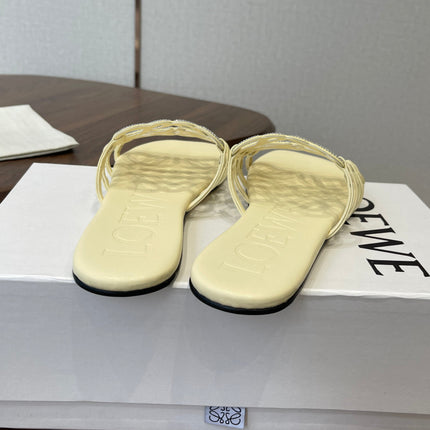LOEWE 26S FLAT SANDALS IN LIGHT YELLOW CALFSKIN WITH CRYSTALS