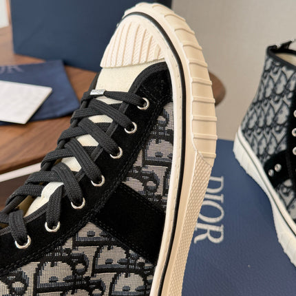 DIOR 26S HIGH-TOP SNEAKERS 30MM IN BLACK AND WHITE DIOR OBLIQUE CANVAS