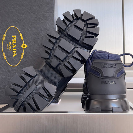 PRADA 26S CLOUDBUST THUNDER SNEAKERS 60MM IN NAVY BLUE MESH FABRIC