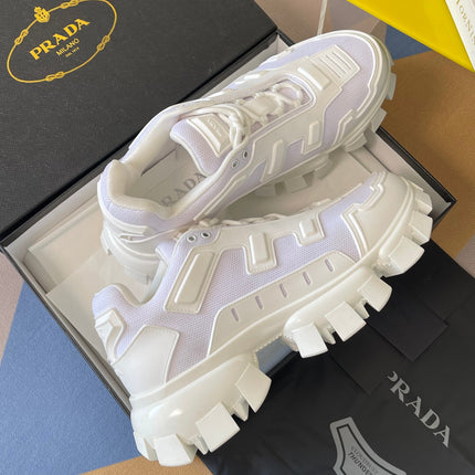 PRADA 26S CLOUDBUST THUNDER SNEAKERS 60MM IN WHITE MESH FABRIC