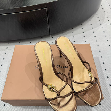 GIANVITO ROSSI 26S STRAPPY HEEL SANDALS 80 MM IN METALLIC COPPER LAMBSKIN