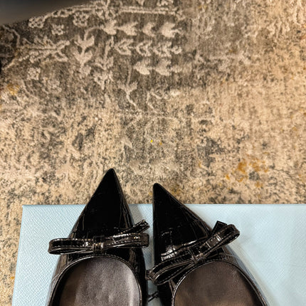 PRADA 25S SLINGBACK HIGH HEELS 75 MM IN BLACK EMBOSSED COWHIDE