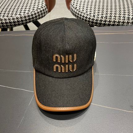 MIUMIU BASEBALL CAP IN BLACK DENIM AND CALFSKIN