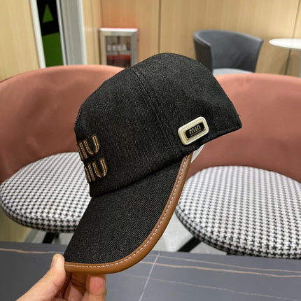 MIUMIU BASEBALL CAP IN BLACK DENIM AND CALFSKIN