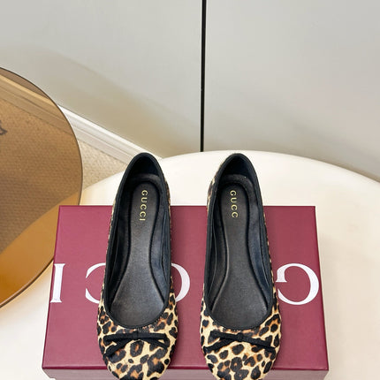 GUCCI 26S ROUND TOE BALLET FLATS IN LEOPARD PRINT CALF HAIR