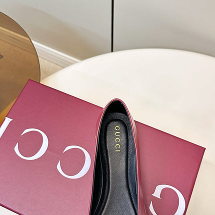 GUCCI 26S ROUND TOE BALLET FLATS IN DARK RED LAMBSKIN