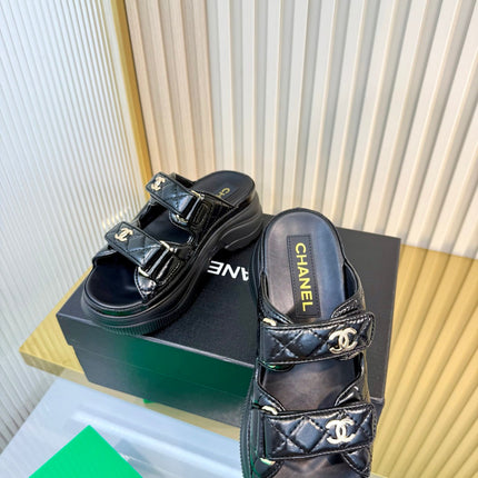 CHANEL 26S PLATFORM SANDALS IN BLACK LAMBSKIN
