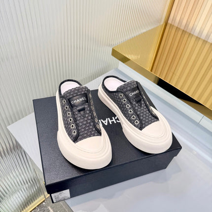 CHANEL 26S MULE SNEAKERS IN BLACK CHECKERED WOVEN DENIM FABRIC STYLE 5