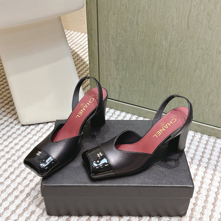 CHANEL 25S HIGH-HEELED SQUARE-TOE SLINGBACK 90MM IN BLACK CALFSKIN