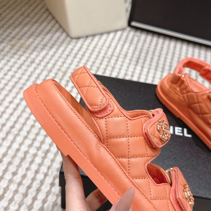 CHANEL 26S QUILTED DAD SANDALS IN ORANGE CALFSKIN