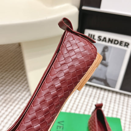 BOTTEGA VENETA 26S SQUARE-TOE FLATS IN RED TECHNICAL WOVEN LAMBSKIN
