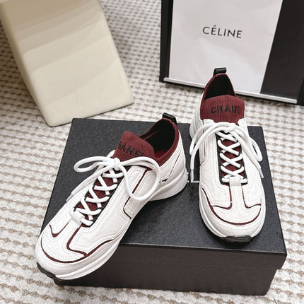 CHANEL 26S PLATFORM SNEAKERS 30 MM IN WHITE SUEDE WITH BURGUNDY FABRIC